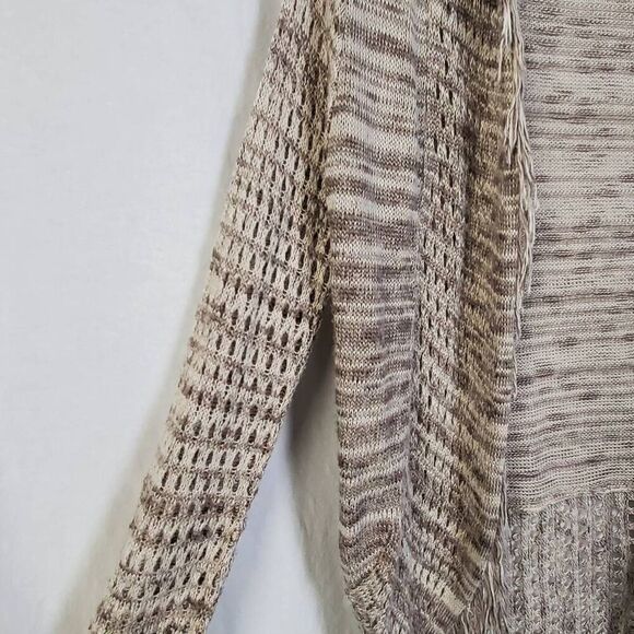 Vanity Women’s Medium Tan Knit Cardigan Fringe Hem Open Front Sweater USA Made - Picture 2 of 7